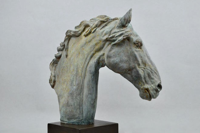 Horse Head X : A study in patinated bronze jesmonite by Kate Woodlock